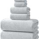 REDKISS 6 Piece Premium Towel Set, 2 Bath, 2 Hand, and 4 Wash Cloths, Ultra-Fiber Coral Fleece, Highly Absorbent Towels for Bathroom, Gym, Hotel, and Spa, Ideal for Everyday use, Light Grey