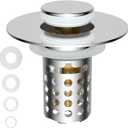 Universal Bathroom Sink Drain Strainer Hair Catcher Upgraded with Removable Stainless Steel Filter Basket, 3 in 1 Pop Up Sink Stopper for 1.1''~2.36'' Sink Basin Hole, Chrome