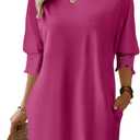 Dokotoo Womens Dresses 2025 Spring 3/4 Sleeve Fashion Dresses Crewneck Casual Mini Dress with Pockets S-XL (Pink, XL)
