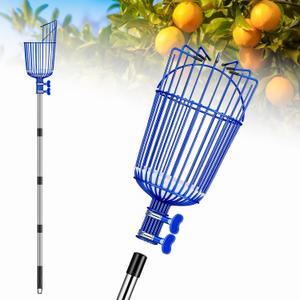 Fruit Picker Pole with Basket, Adjustable Fruit Tool for Apple Avocado Cherry Citrus Lemon Orange Peach Picking(40-160")