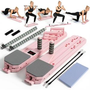 Pilates Board Pilates Reformer Board Set 12-in-1 Portable Pilates Board for Home Workout Core & Abs Toning Full Body Sculpting Equipment Pink