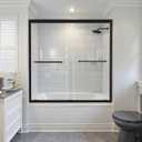 Shower Door 56-60" W x 60" H, Double Sliding Glass Door, Semi-Frameless Shower Doors with 1/4" (6mm) Thick SGCC Tempered Glass, Stainless Steel Handles, Matte Black