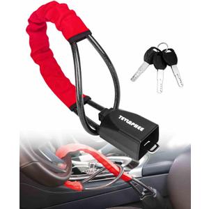 Tevlaphee Steering Wheel Lock, Steering Lock, Car Steering Wheel Locks, Steering Wheel to Seat Belt Lock, High Visibility Car Lock Anti-Theft Device, Heavy Duty, Universal Fit, 3Keys (Red),(TZ2SY)