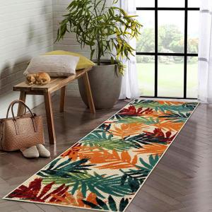 COZYLOOM Indoor/Outdoor Runner Rug 2'3"x7'3" Hallway Rug Entryway Runners Modern Floral Leaves Area Rug Easy Cleaning Non-Shedding Outdoor Runners for Bedroom Kitchen Laundry Backyard Deck Porch (Leaf)