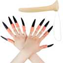 4 x Halloween Witch Costume Accessories Set - 10 Pcs Long Pointed Nails + 1 Long Nose Accessory, Scary Cosplay Props for Witches, Vampires & Zombies (Black)