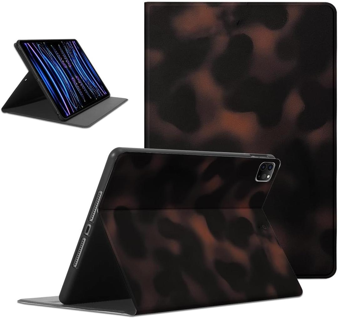 Retro Cool Tortoise Shell Tablet Case for iPad Pro 11 2021/2020/2018 Case 11", Brown Amber Leopard Print Trendy Design Cover for Girls Boy, Protective Cases Flip Leather PU Funda
