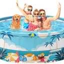 Foldable Swimming Pool for Kids 78.7"x17.7" Hard Plastic Portable Dog Pool Anti-Slip Collapsible Large Kiddie Pool Indoor Outdoor Backyard (Beach Party 79'')