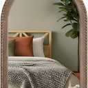 Vercraft 30"x20" Arched Wall Mirror with Wooden Beaded Frame, Rustic Brown