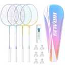 HIRALIY Badminton Set, 4 Badminton Rackets, 6 Birdies, 1 Carrying Bag
