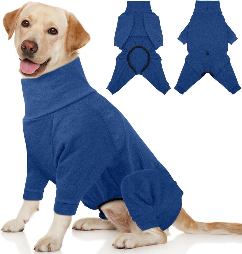 Dog Winter Coat,Full Body Pajamas Onesie Warm Dog Cold Weather Jacket,4-Legged Onesie Jumpsuit,High Collar Snowsuit Sweater for Walking, Hiking, Travel, Home Wear (XX-Large, Blue)