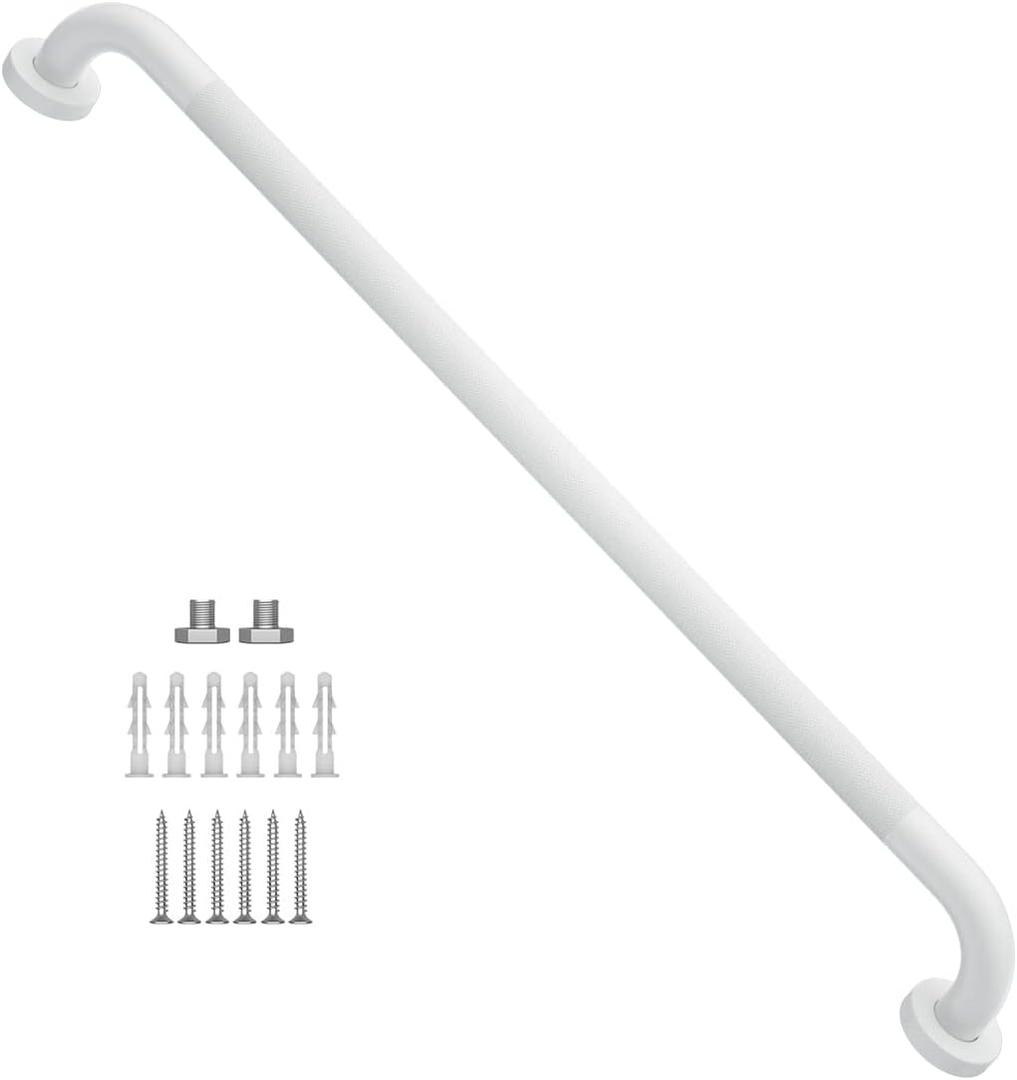 32 Inch Anti Slip Shower Grab Bar Oil Rubbed White 1.25" Diameter, Munzong Bathroom Grab Bar, Knurled Bathroom Balance Bar,Safety Hand Rail Support Handicap Elderly Senior Assist Bath Handle