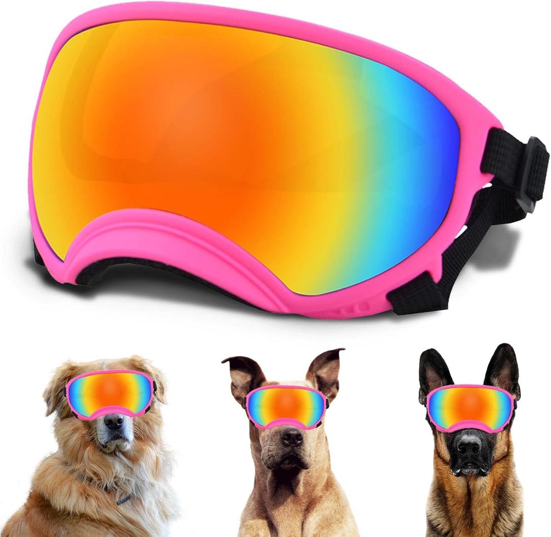Large Dog Sunglasses, Dog Goggles with Adjustable Strap UV Protection Winproof Dog Puppy Sunglasses, Suitable for Medium-Large Dog Pet Glasses, Dogs Eyes Protection