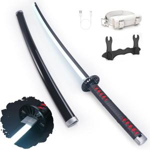 Zisu LED Glowing Anime Cosplay Sword Tanjiro Sword - 40 Inch Rechargeable Light Up Sword with Stand & Belt