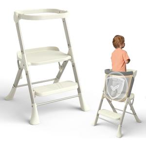 Toddler Tower, Non Collapsible for Maximum Stability, Kitchen Stool Helper with Anti-Tipping Structure and Safety Net, Ultra-Secure, Ideal for Toddlers 18 Months to 4 Years, White