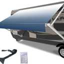 RV Awning Fabric Replacement,Camper Trailer Motorized Awning Replacement for Motorhome,Heavy Duty Weatherproof 18.5oz Outdoor Vinyl RV Canopy 14'(Fabric 13'2") Blue Fade