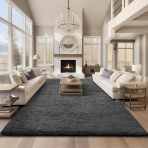 Ophanie Area Rugs 9x12 Living Room, Large Grey Bedroom Carpet, Big Shag Indoor Thick Soft Nursery Rug, Gray Fluffy Carpets for Boy and Girls Room Dorm Home Decor Aesthetic (9' x 12', 1- Grey)