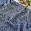 EMME Cotton Muslin King Blanket Bed Layering Bedspread Coverlet Breathable Gauze Soft Lightweight (Heather Navy, 108"x90")