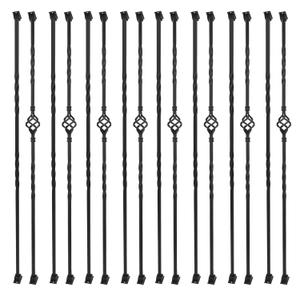 Sidasu 16-Pack Wrought Iron Balusters for Staircase, Hollow Single Basket with Double Twist 1/2" Square Metal Balusters with 32Pcs Baluster Swivel Shoes