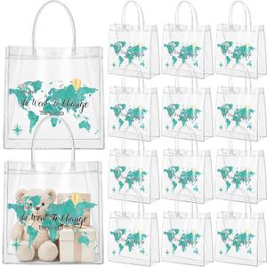 Shinylin 24 Pcs Green Graduation Plastic Gift Bags with Handles PVC Reusable Treat Bags Goody Candy Snack Treat Gift Tote Bag for Graduation Party Favor