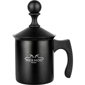 Milk Frother 14oz (400ml) Non electricEasy to Clean, Can Warm Milk Directly, Also for cold milk, Make Creamer Milk, For Latte, Cappuccinos, Perfect for Camping, Travel, Home (Black)