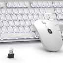 BlueFinger Wireless Keyboard and Mouse with Power Display, Blacklit Rechargeable Full Sized Silent Light Up Gaming Keyboard Mouse Combo for Computer, Mac, Laptop, PC (White)