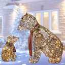 Lighted Rattan Polar Bear Family 2PCS - Large All-Weather Light Up Outdoor Christmas Dcor for Front Yard and Lawn with 140 LED Lights, Zip Ties, Extension Cord, and Ground Stakes
