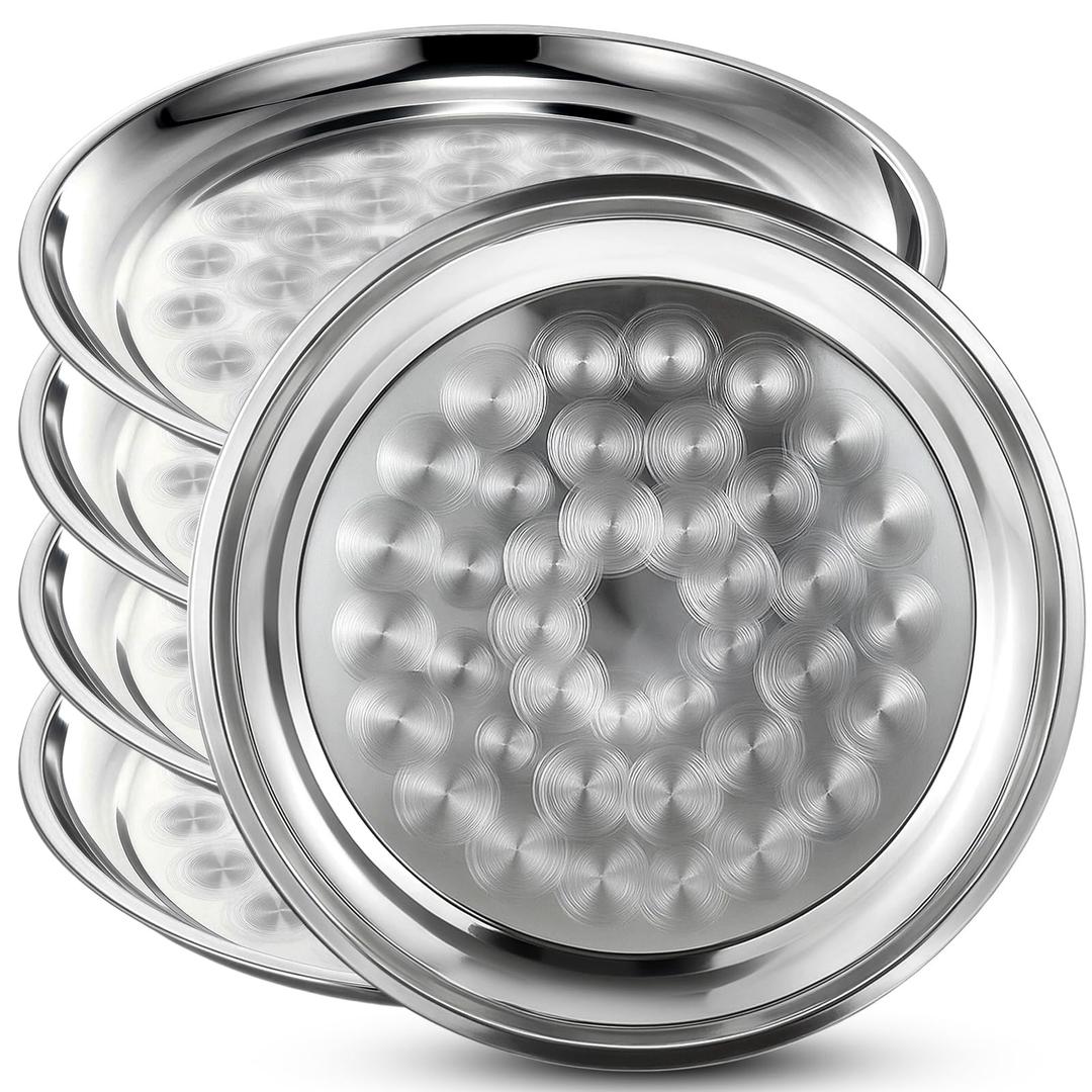 Acellegic 4 Pack Stainless Steel Round Silver Serving Tray Bulk, 20 Inch