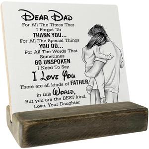 2 x Gifts for Dad from Daughter Wood Plaque Gift, Dear Dad I Love You,Plaque with Wooden Stand, Meaningful Wood Sign Plaque Gift for Dad (Dear Dad)
