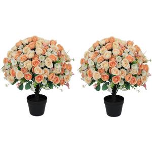 24" Artificial Potted Flowers for Outdoors, Silk Rose Faux Plants