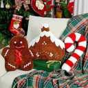 Olgaa 3 Pcs Christmas Pillows Gingerbread Man Candy Cane Gingerbread House Shaped Throw Pillows Decorations Couch Sofa Decor Plush Stuffed for Home Indoor Bedroom Cushion Decor (Brown)