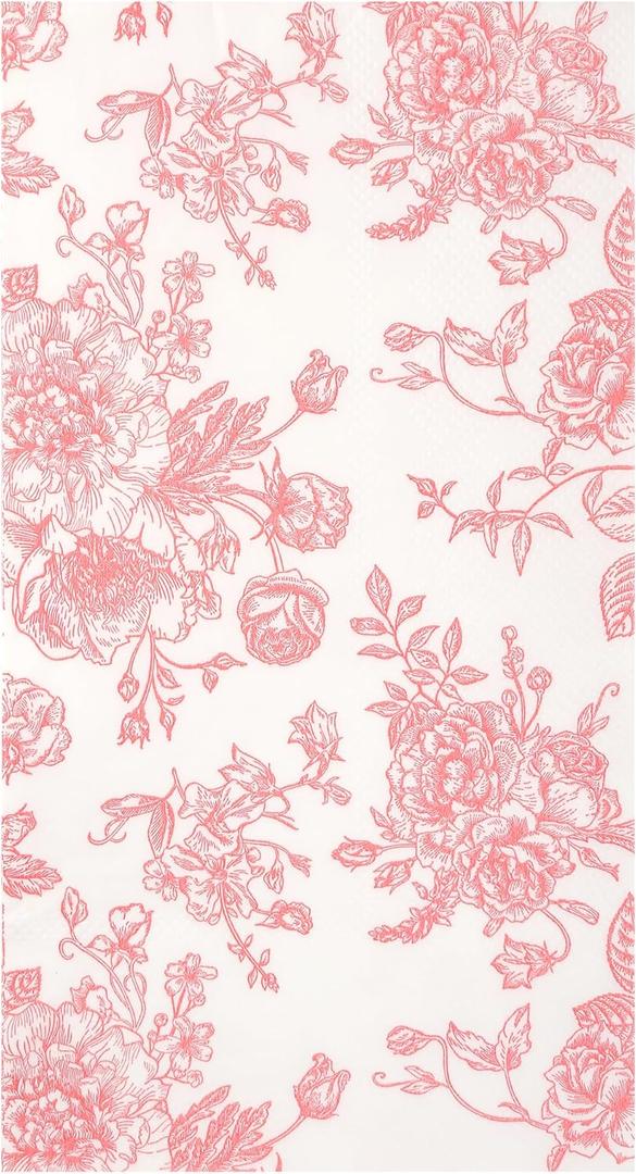 100 Floral Guest Napkins Pink and White Toile Disposable Paper Napkins Decorative Flower Bathroom Hand Towels for Bridal Baby Shower Tea Party Birthday Party Supplies