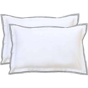 Ranznaz White Standard Pillow Shams Set of 2, 100% Cotton Embroidery Trims Pillowcases, Softer and Breathable Elegant Pillow Cover for Bedding, 20 x 26 Inches