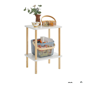 IBUYKE 2-Tier Side Table, Solid Wood Tall End Table with Storage Shelves, Nightstand Bedside Table for Living Room Bedroom Office, No-Tool Assembly, White UWST002W