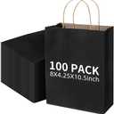 Klean & Conwenice Paper Gift Bags with Handles, 8x4.25x10.5 100Pcs Black Bags Bulk, Medium Size Kraft Paper Bags, Wedding Gift Bag, Goody Party Favor, Retail Merchandise, Grocery Shopping
