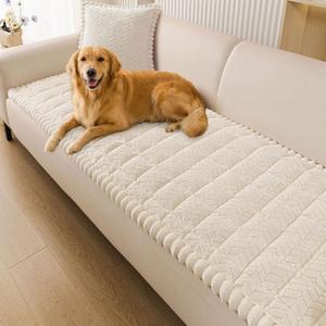 Smiry Non Slip Couch Covers for Dogs, Fuzzy Pet Couch Covers for 2 Cushion Sofa Pet Friendly, Soft Sofa Loveseat Slipcovers Cushion Furniture Protector Washable (Beige, 27.6" x 47")