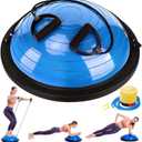 Zealty Half Balance Ball Trainer, Half Yoga Exercise Ball with Resistance Bands and Foot Pump, Balance Trainer for Stability Training, Strength Exercise Fitness, Home Gym Workout Equipment, Blue