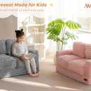 MAXYOYO Extra Wide Kids Bean Bag Chair, Comfy Faux Fur Bean Bag Sofa with Filler, Upholstered Floor Sofa with Pillows and Armrests, Lazy Floor Chair Couch for Boys and Girls, Pink, 2-Seats