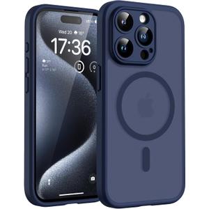 TOCOL Magnetic for iPhone 15 Pro Max Case, Upgraded Full Camera Protection, Compatible with Magsafe, Drop Protection, Translucent Matte Back Bumper Phone Cover 6.7-InchDark Blue