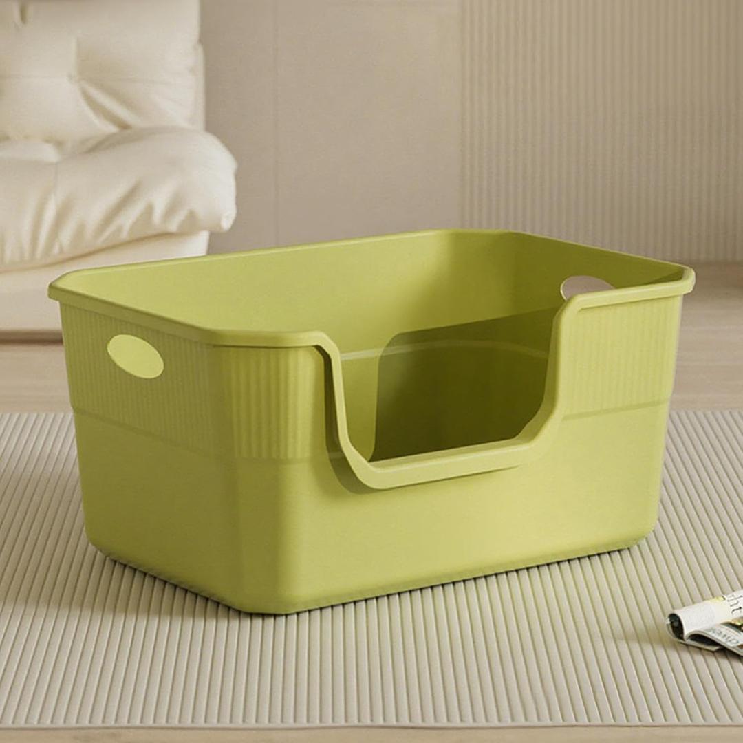 Large Cat Litter Box with High Sides, Low Entry Cat Litter Pan Tray Kitty Litter Box for Indoor Big & Senior Cats, Anti-Splashing Waterproof Cat Toilet, Tool-Free Assembly, Easy to Clean (Green)