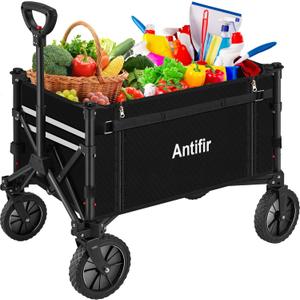 Collapsible Wagon Carts,Folding Wagon Cart with All Terrain Wheels,Heavy Duty Garden Carts with Adjustable Handle,Outdoor Utility Wagon for Camping Shopping Sports Fishing (Black)