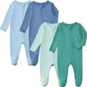 Aablexema Baby Pajamas with Mitten Cuffs Zipper 4-Pack Infant Newborn Cotton Long Sleeve Footie Outfit, Size 6-12