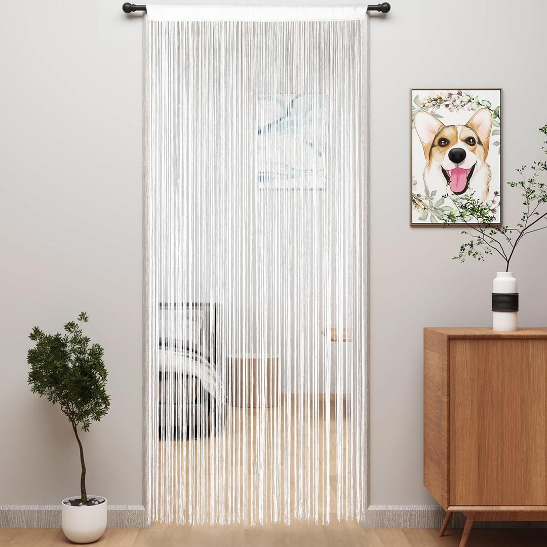 YIIBAII Door String Curtains Fringe Door Curtains for Doorways Window Room Decoration Living Room Divider (39"x79", White)