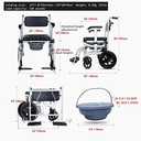 Mobile Shower Chair, 4-in-1 Toilet Commode Wheelchair with Brakes, Removable Pedal, Adjustable Armrest, PU Backrest Cushion and Pail 330lb