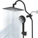 Hibbent All Metal High Pressure Rainfall 10 Inch Shower Head/Handheld Showerhead Combo/ 12 Inch Adjustable Curved Shower Extension Arm, 10-Spray, 71-inch Hose, Adhesive Showerhead Holder, Matte Black