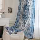 Popular Handicrafts Printed Curtains for Living Room 102 Inches Long Indian Hippie Bohemian Curtains Rod Pocket Light Filtering 2 Panels, Blue/White (B3)