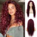 Long Wine Red Curly Wavy Wig for Women Natural Ombre Fluffy Synthetic Hair for Costume Cosplay Halloween Party
