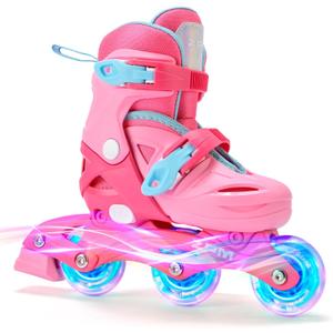 2PM SPORTS Inline Skates with Light Up Wheels, Roller Skates Blades for Boys Girls Kids Ages 5-8 8-12 4-6 6-12, Size Adjustable Beginner Blades Roller Skates for Youth Women Beginner Friendly (Small - Little Kid, Red)