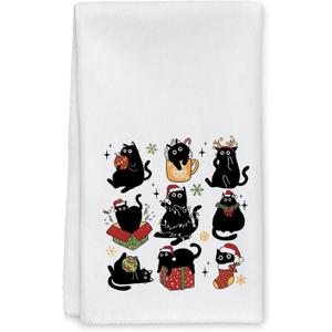 Cat Christmas Decor  Black Cat Christmas Towels for Bathroom Kitchen