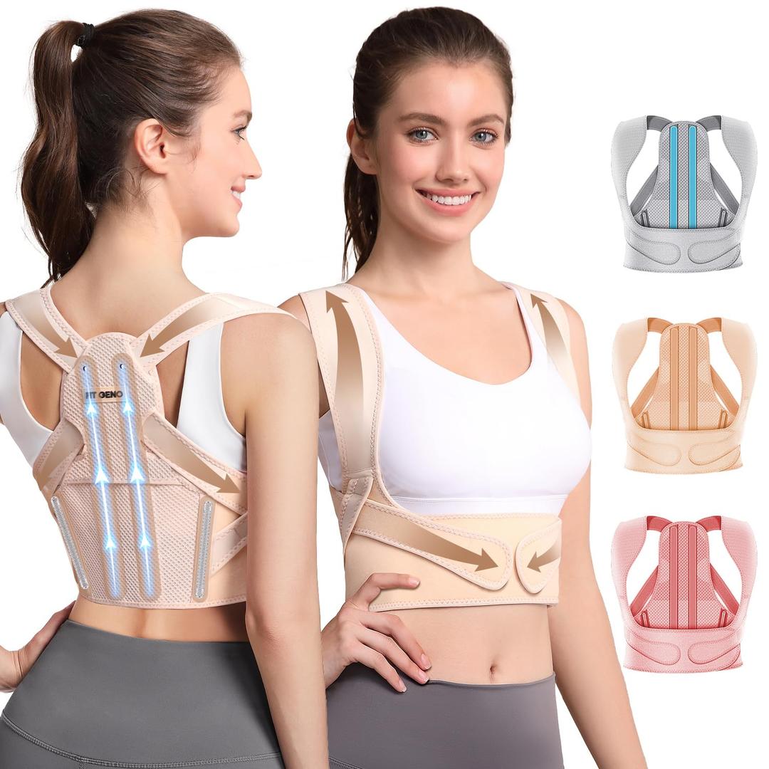 Posture Corrector for Women and Men: Improve Posture Correct Hunchback Slouching Invisible Under Clothes - Adjustable Lightweight Upper Back Brace for Neck Shoulder & Upper Back Pain Relief (M/L Under Bust 32"-45") (Beige)