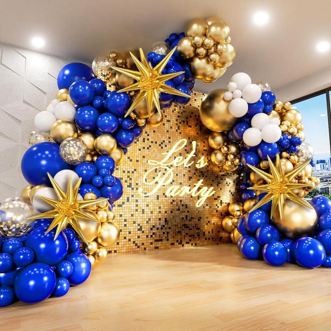 Leesoot All In One 136pcs Royal Blue & Gold Balloons Arch Garland Kit, 18/12/10/5 inch Latex Balloons for Celebration Graduation Festival Birthday Party Baby Shower Decoration